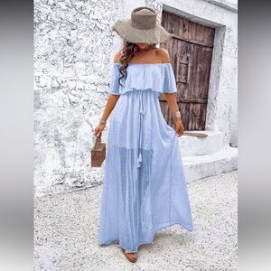 NEW Elegant Off-Shoulder Baby Blue Maxi Dress